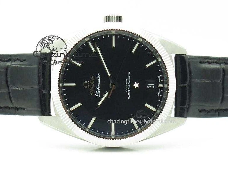 0410 Elegant Globemaster Master Chronometer SS V6F Best Edition Black Dial On Black Leather Strap A 8268